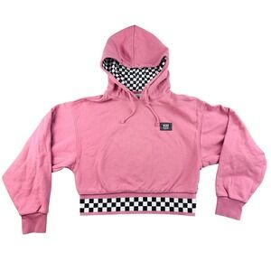 Vans Checkerboard Boom Boom 66 Hoodie Women M Pink Cropped Pullover Skater